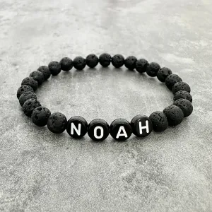 Mens Name Bracelet - Lava Stone