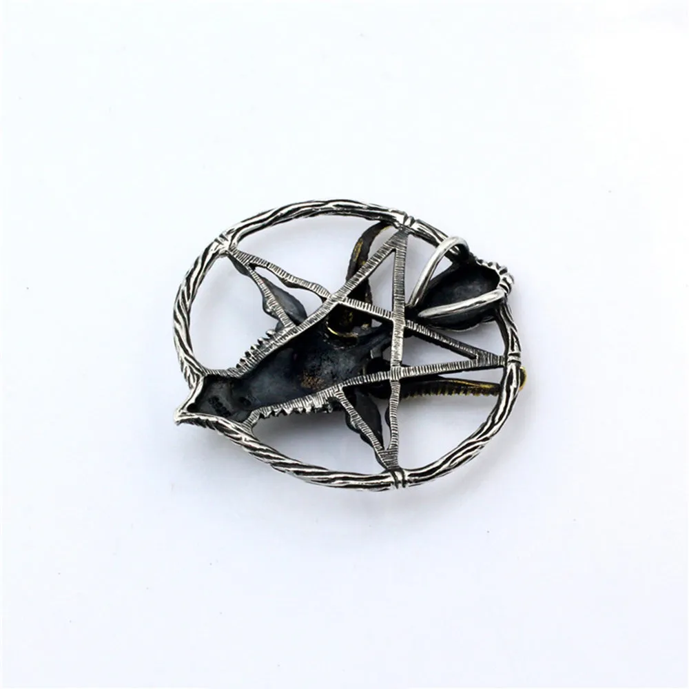 Men's Real Solid 925 Sterling Silver Necklaces Pendants Goat Head Devil Five-Pointed Star
