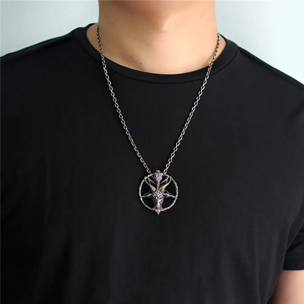 Men's Real Solid 925 Sterling Silver Necklaces Pendants Goat Head Devil Five-Pointed Star