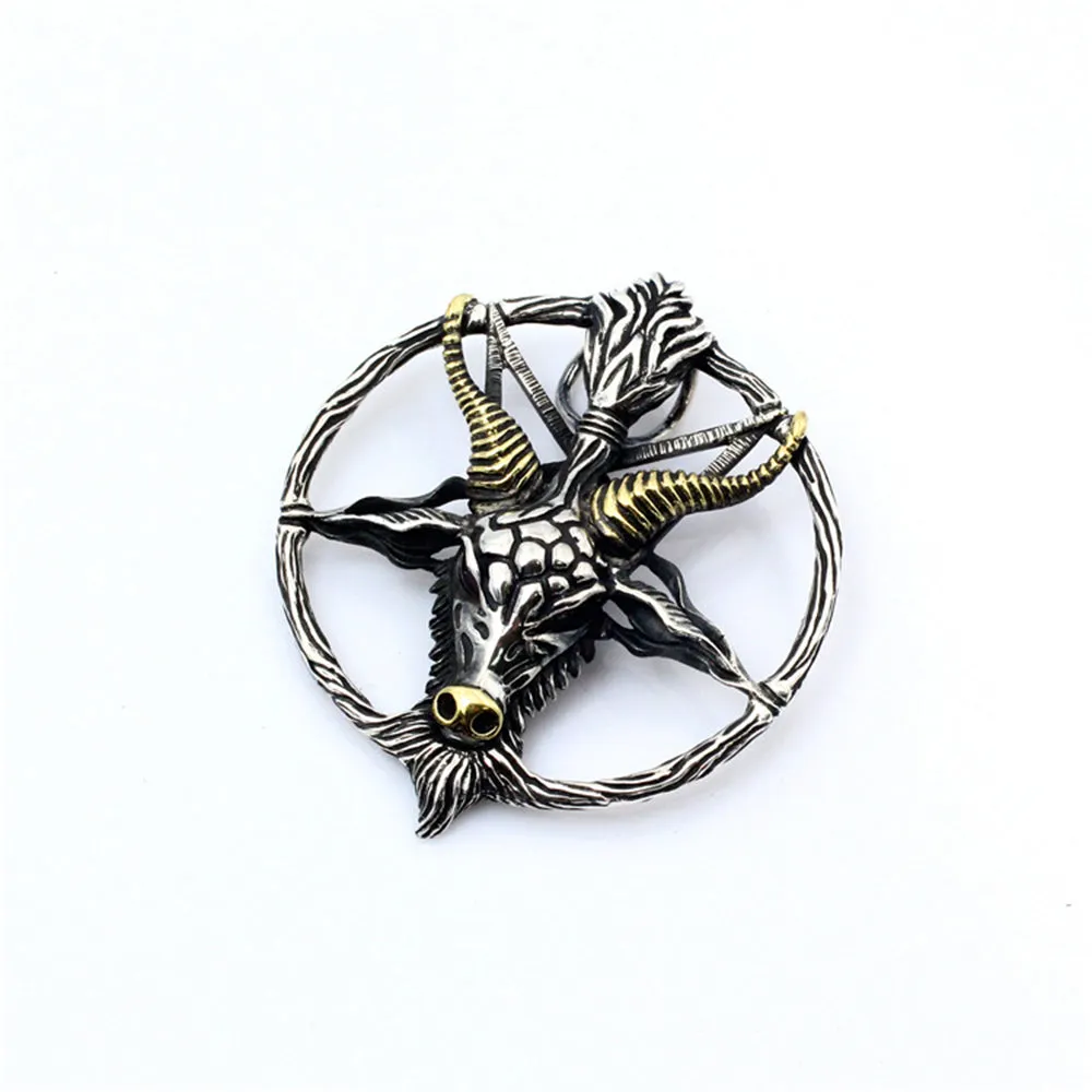 Men's Real Solid 925 Sterling Silver Necklaces Pendants Goat Head Devil Five-Pointed Star