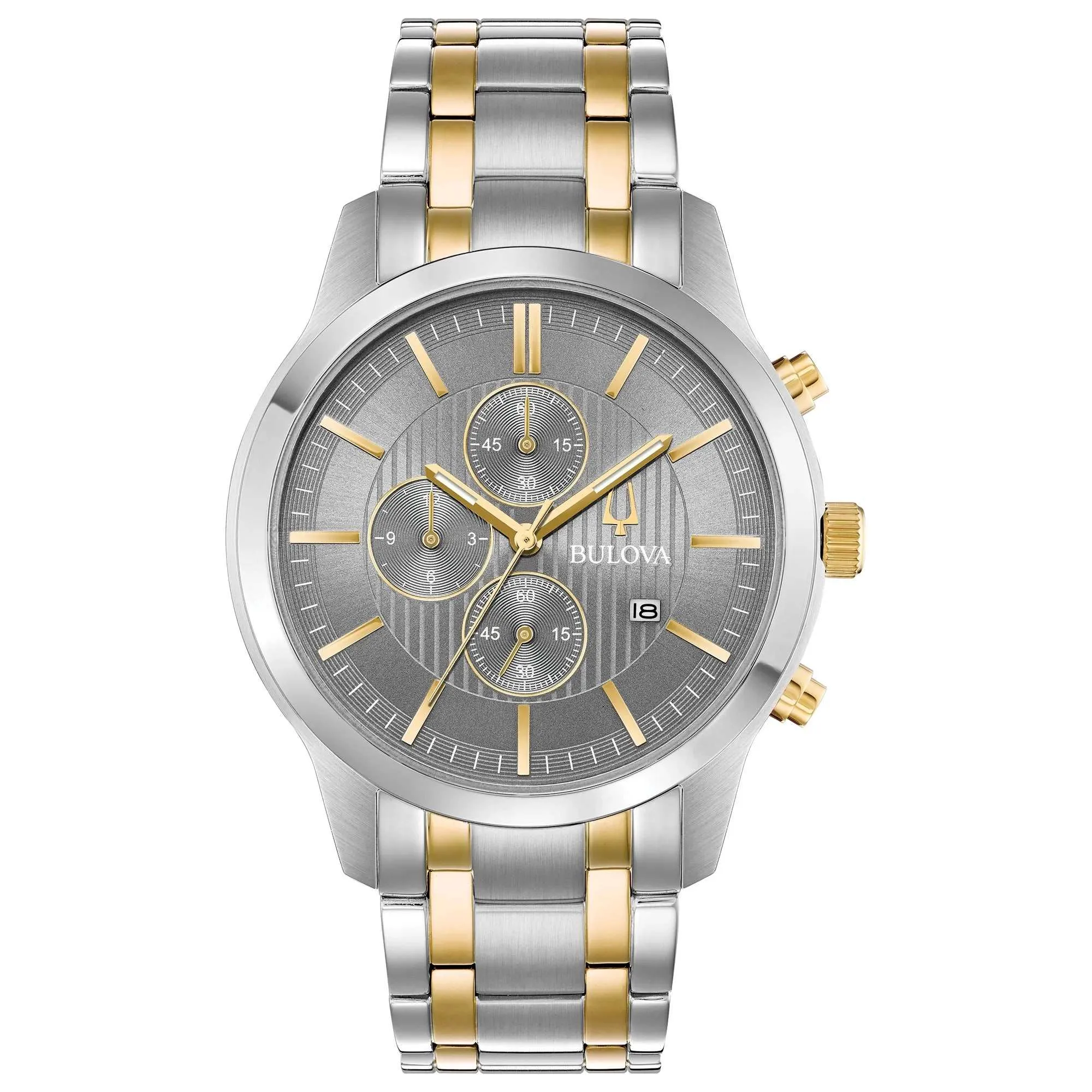 Men'S Two Tone Chronograph Silver Dial Bracelet Watch