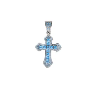 Metal Cross Pendant With Square Gem Accents