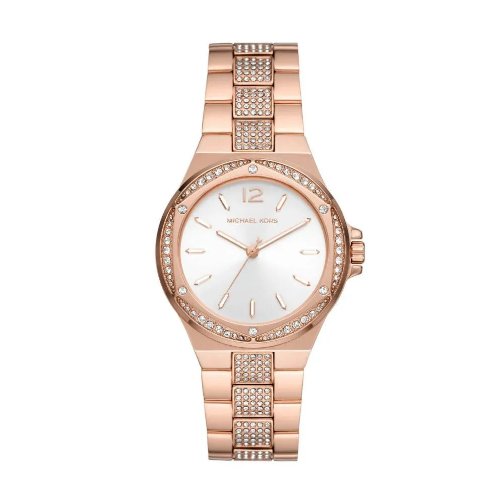 Michael Kors Lennox Ladies Three-Hand Rose Gold-Tone Stainless Steel Watch