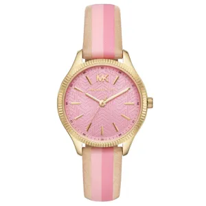 Michael Kors Lexington Ladies Pink Dial Gold Plated Case Leather StrapWatch