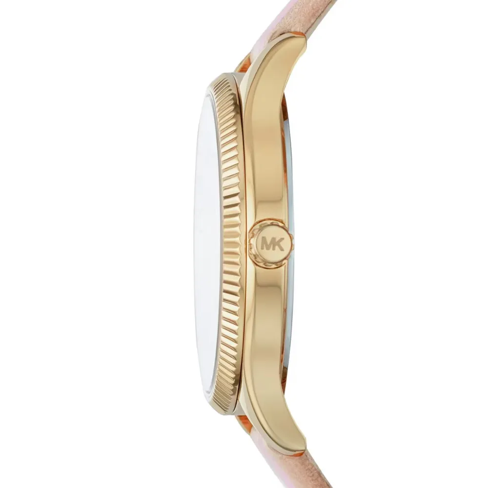 Michael Kors Lexington Ladies Pink Dial Gold Plated Case Leather StrapWatch