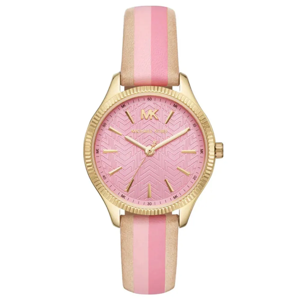 Michael Kors Lexington Ladies Pink Dial Gold Plated Case Leather StrapWatch