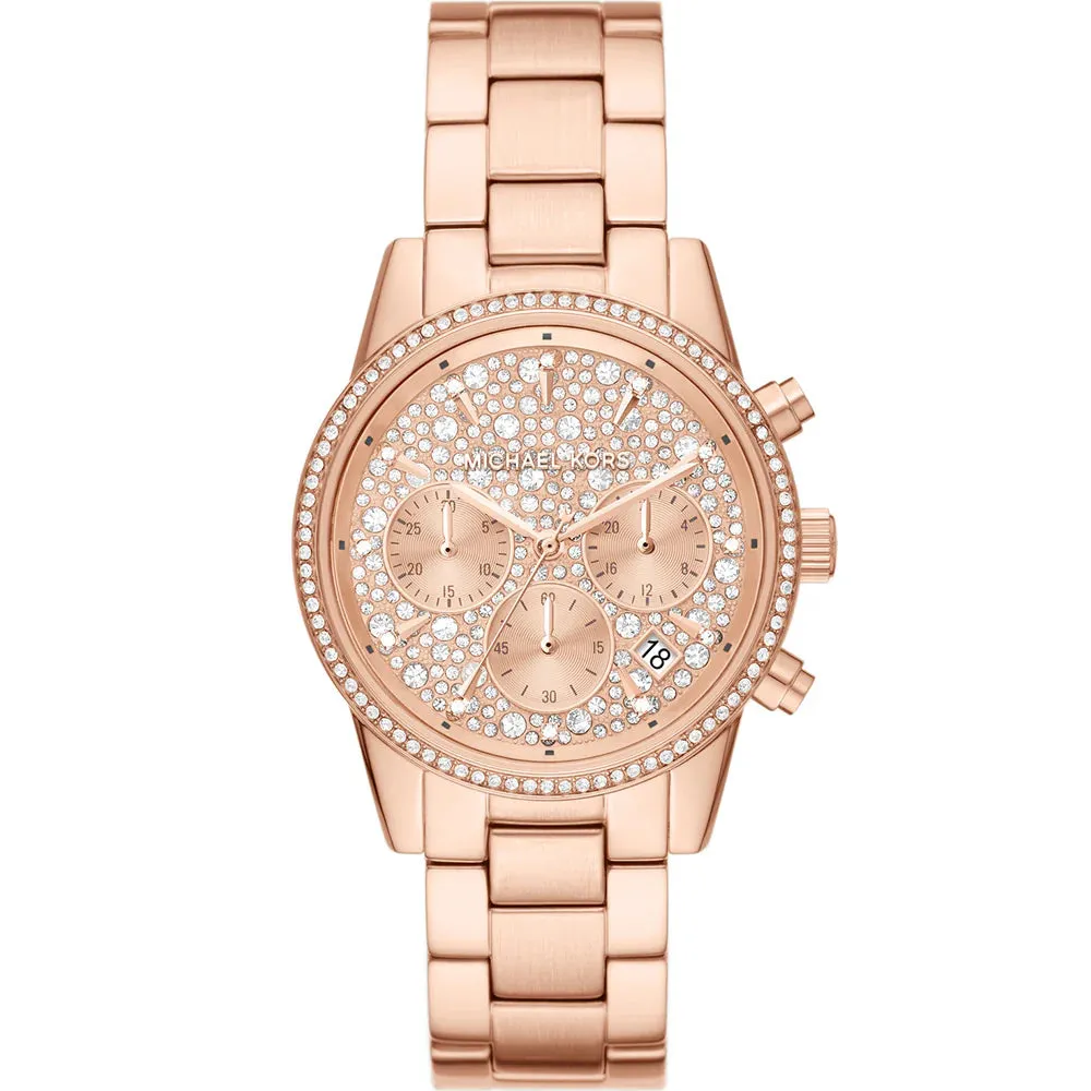 Michael Kors Ritz Ladies Rose Gold Chronograph Watch