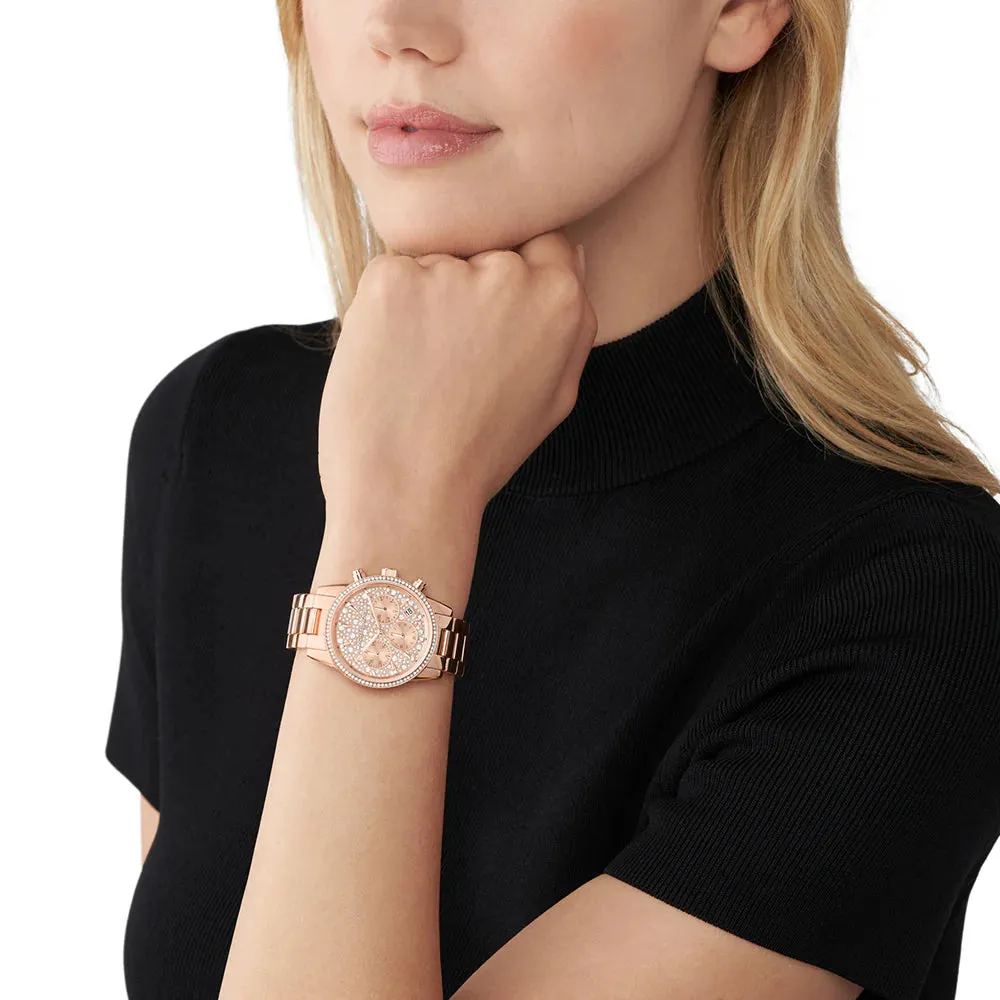 Michael Kors Ritz Ladies Rose Gold Chronograph Watch