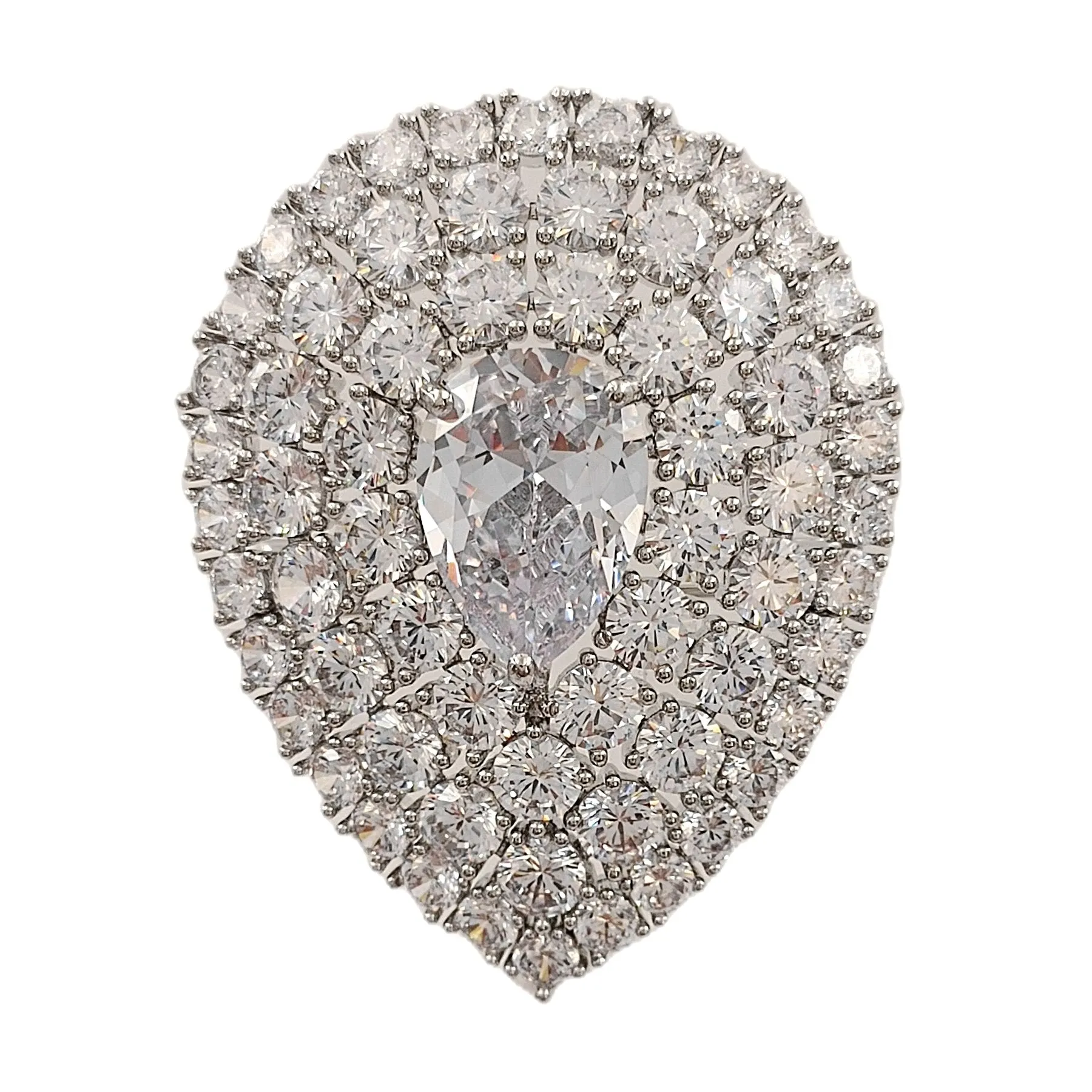 Middle Century Design Clear White Round Pear CZ Brooches Pins Teardrop Jewelry