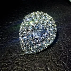 Middle Century Design Clear White Round Pear CZ Brooches Pins Teardrop Jewelry