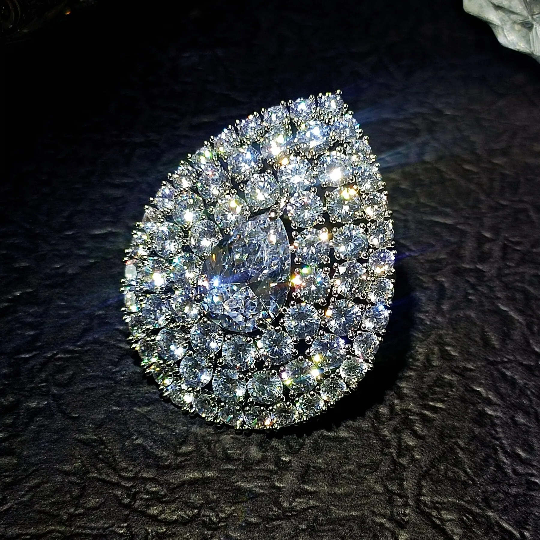 Middle Century Design Clear White Round Pear CZ Brooches Pins Teardrop Jewelry