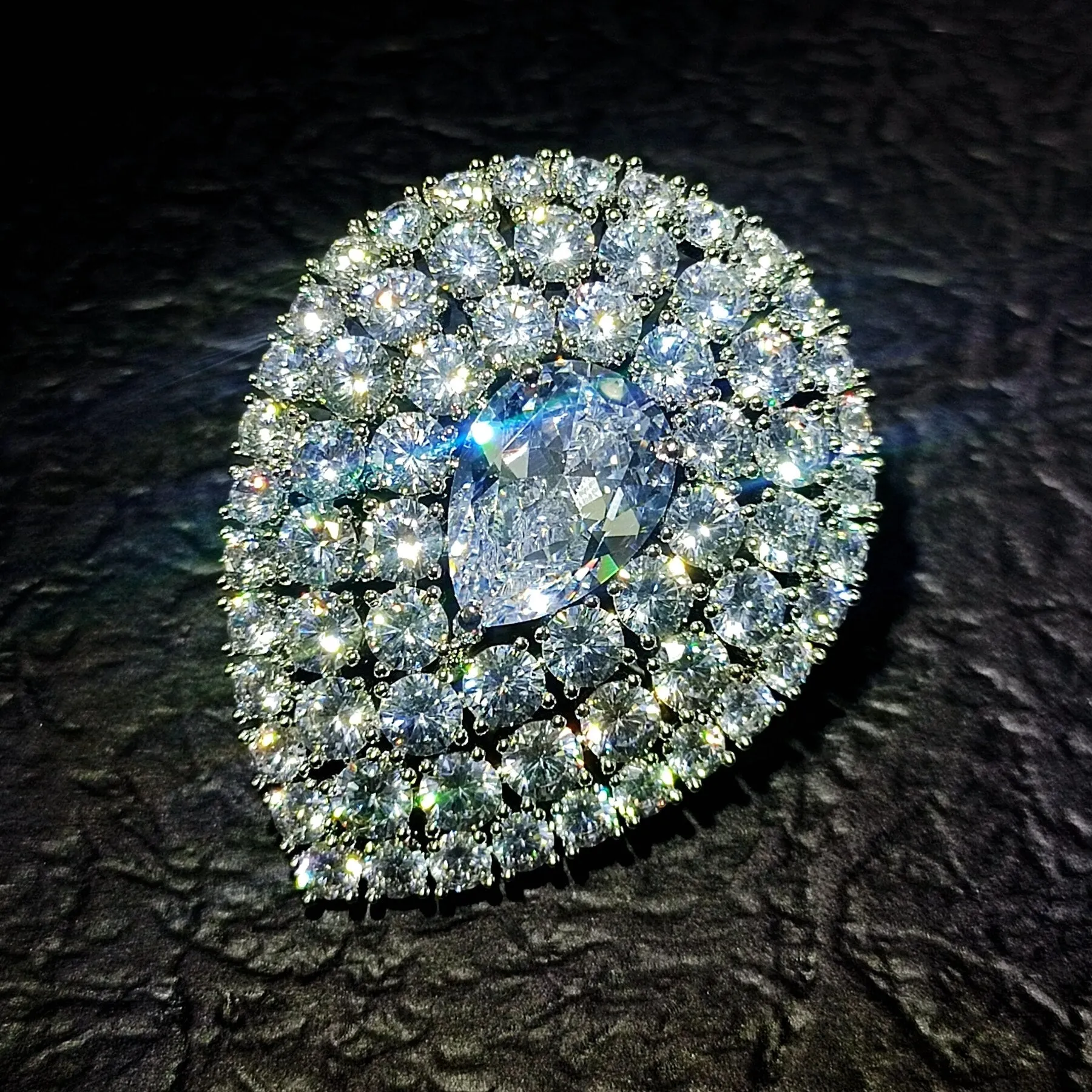 Middle Century Design Clear White Round Pear CZ Brooches Pins Teardrop Jewelry