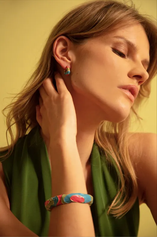 MINI HOOP EARRINGS WITH MULTI COLORED ENAMEL