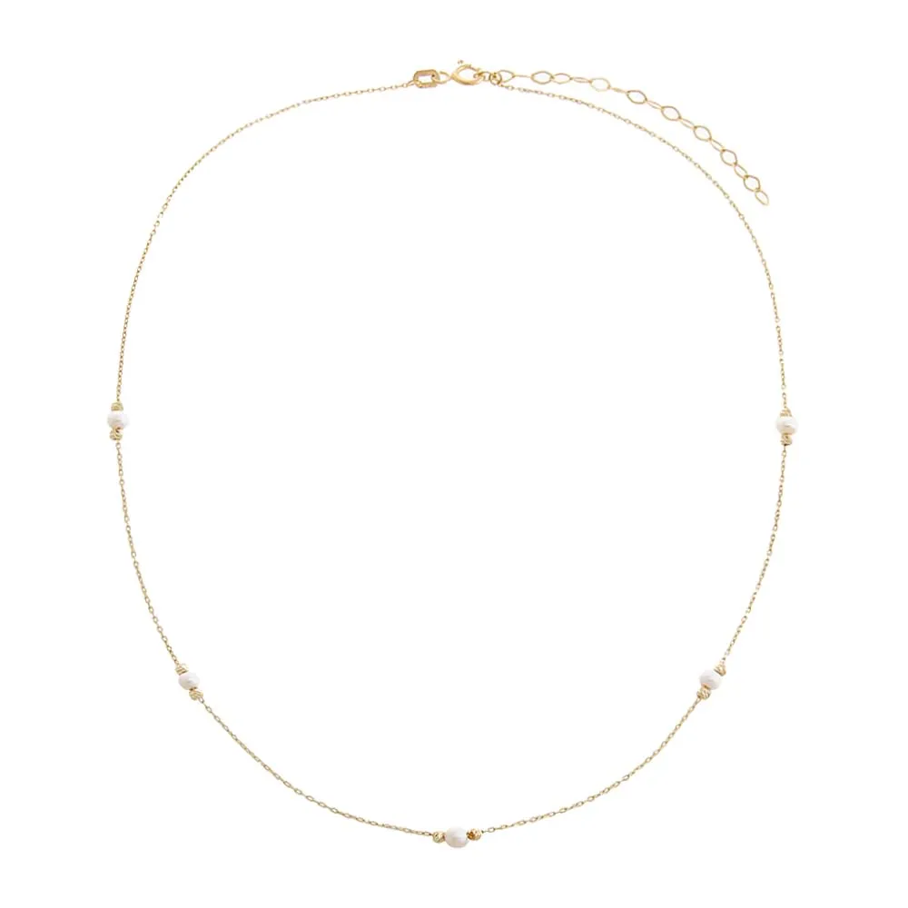 Mini Pearl Embedded Chain Choker Necklace 14K