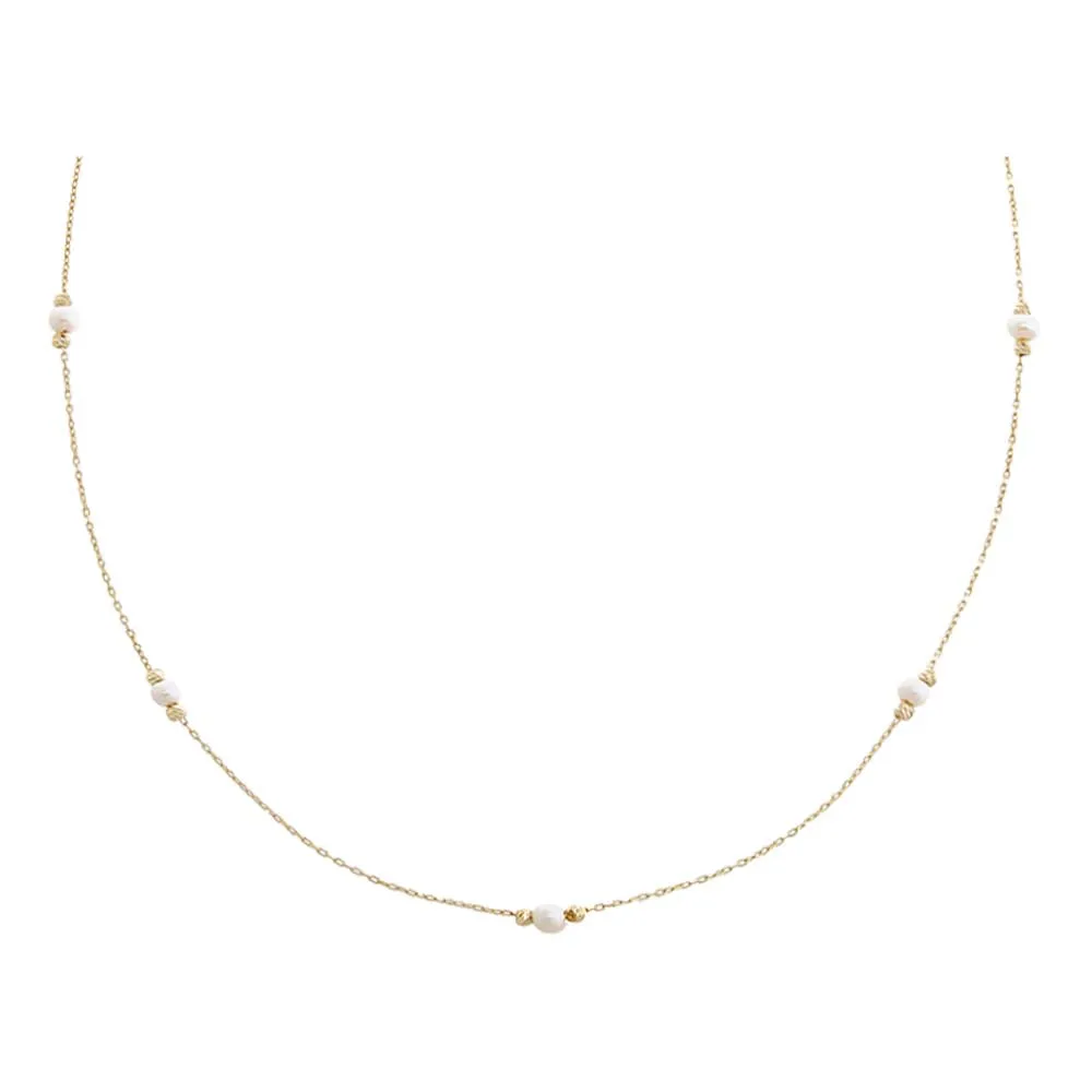 Mini Pearl Embedded Chain Choker Necklace 14K