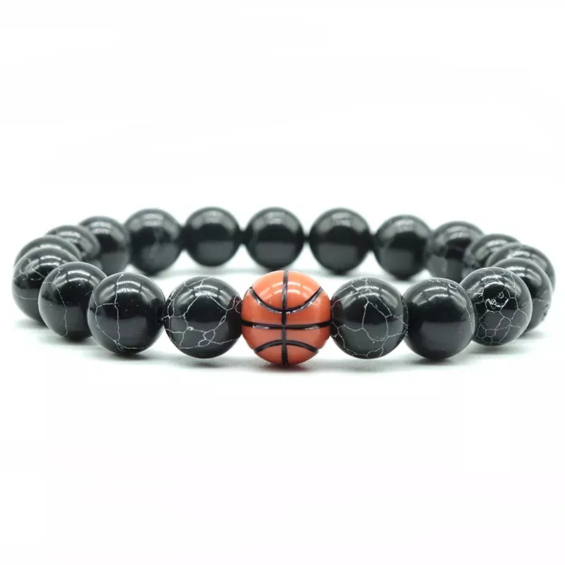 Minimalist Gym Bracelet for Men - Basketball Football Natural Stone Beaded Bracelet, Perfect Love Gift for Boyfriend