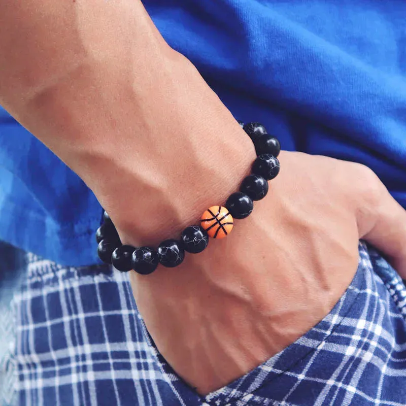 Minimalist Gym Bracelet for Men - Basketball Football Natural Stone Beaded Bracelet, Perfect Love Gift for Boyfriend