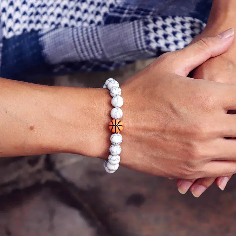 Minimalist Gym Bracelet for Men - Basketball Football Natural Stone Beaded Bracelet, Perfect Love Gift for Boyfriend