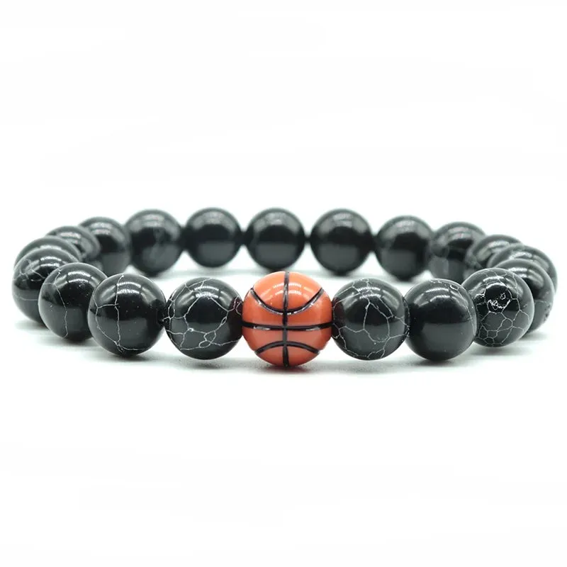 Minimalist Gym Bracelet for Men - Basketball Football Natural Stone Beaded Bracelet, Perfect Love Gift for Boyfriend