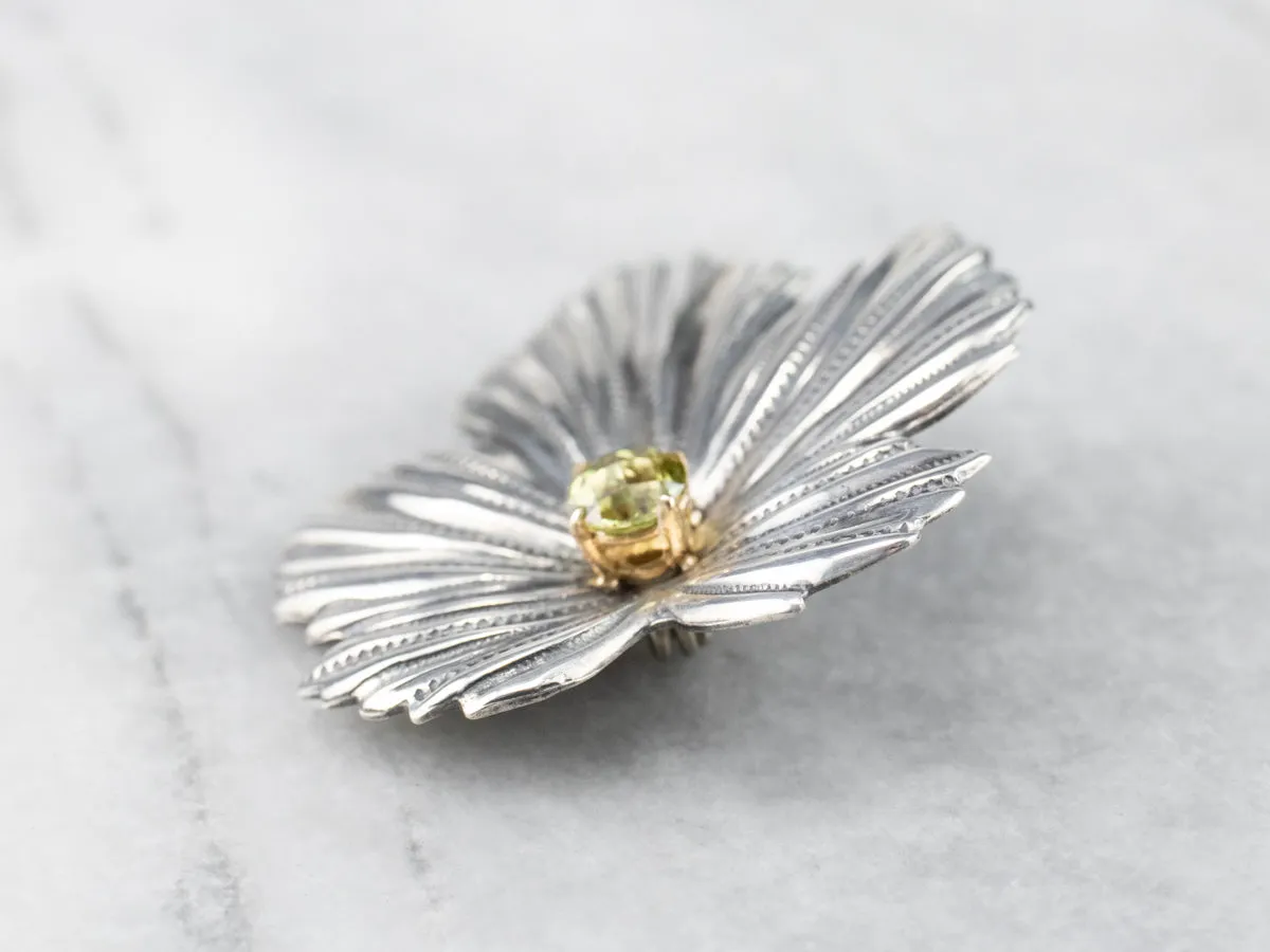 Mixed Metal Mali Garnet Leaf Brooch