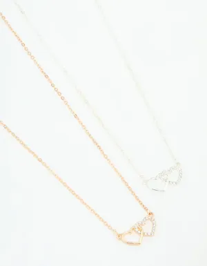 Mixed Metals Double Heart Necklaces 2-Pack