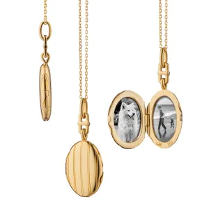 MONICA RICH KOSANN 18K YELLOW GOLD SLIM OVAL PINSTRIPE LOCKET NECKLACE