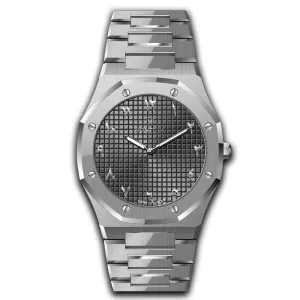 Monteva Gents Grey Dial Watch with Arabic Numerals and Metal Bracelet