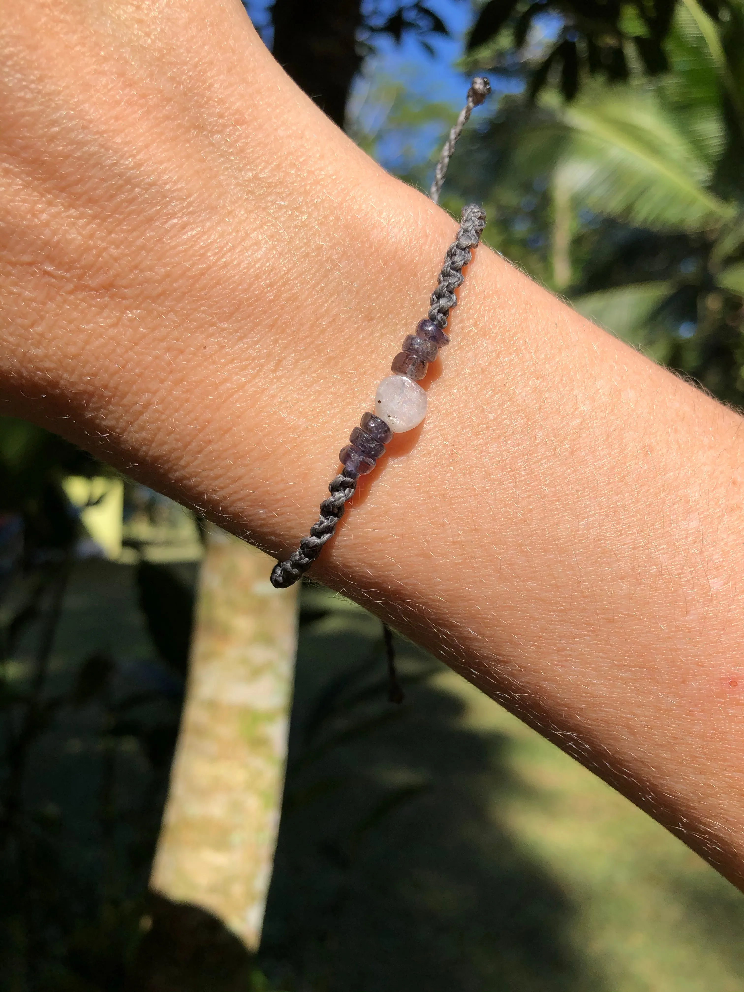 Moonstone & Iolite Gemstone Macrame Bracelet