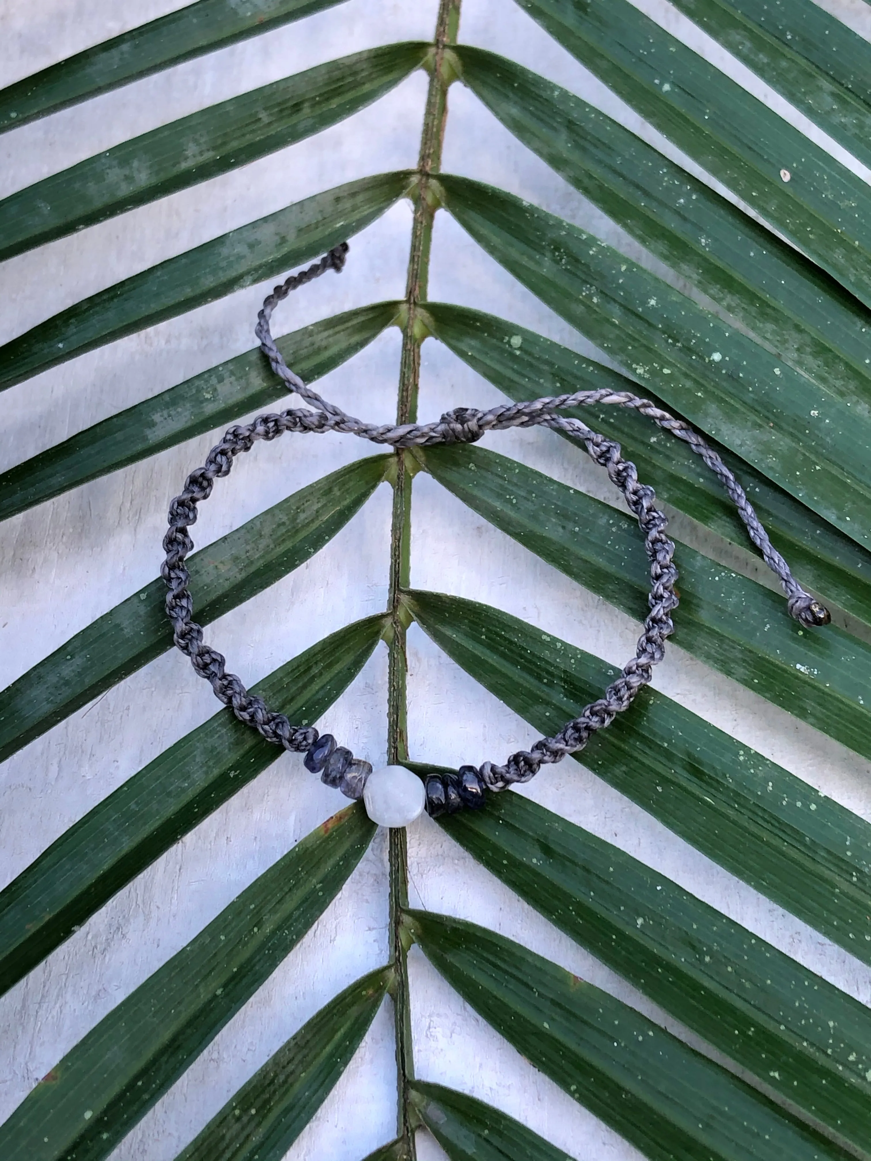 Moonstone & Iolite Gemstone Macrame Bracelet