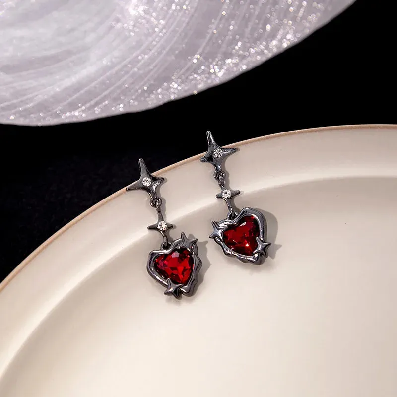 Moonstone Dangle Earrings Irregular Liquid Metal Cross
