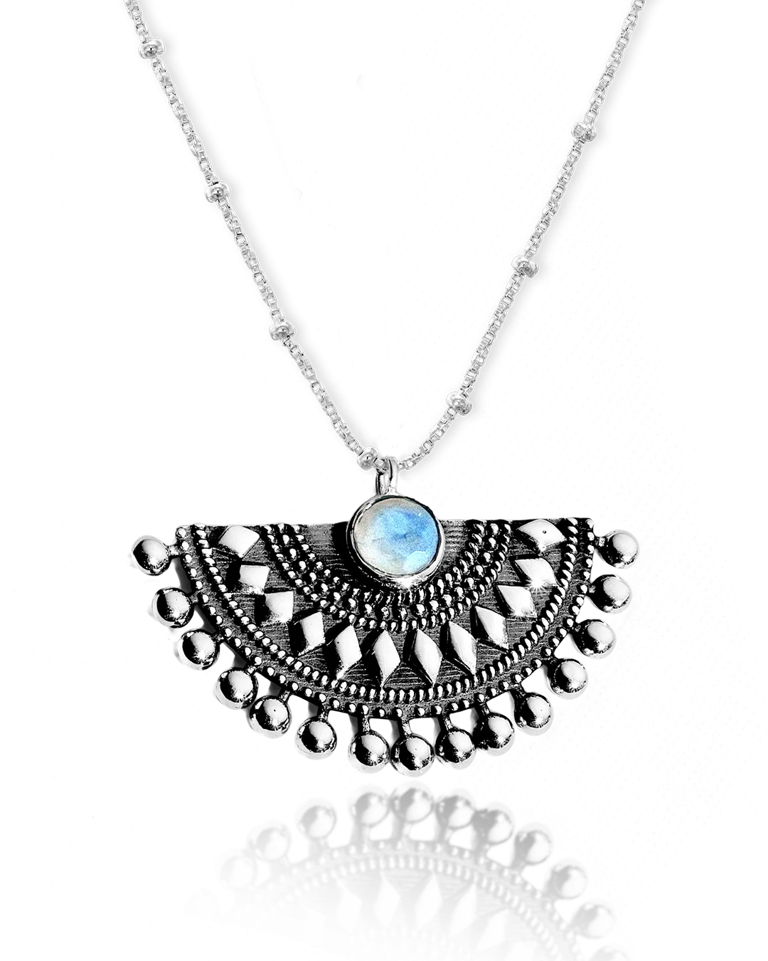 Moonstone Vintage Fan Pendant Necklace