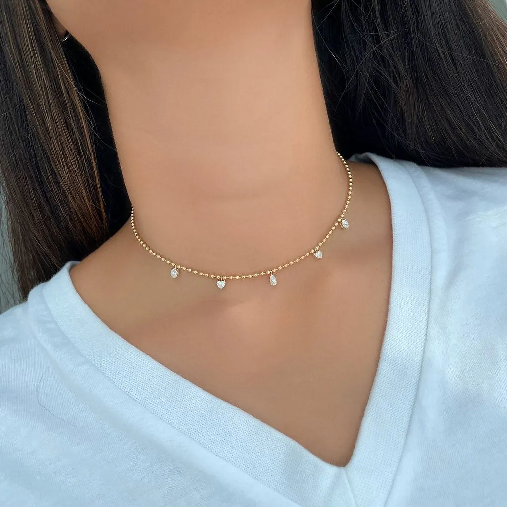 Multi Diamond Droplet Choker-Yellow Gold