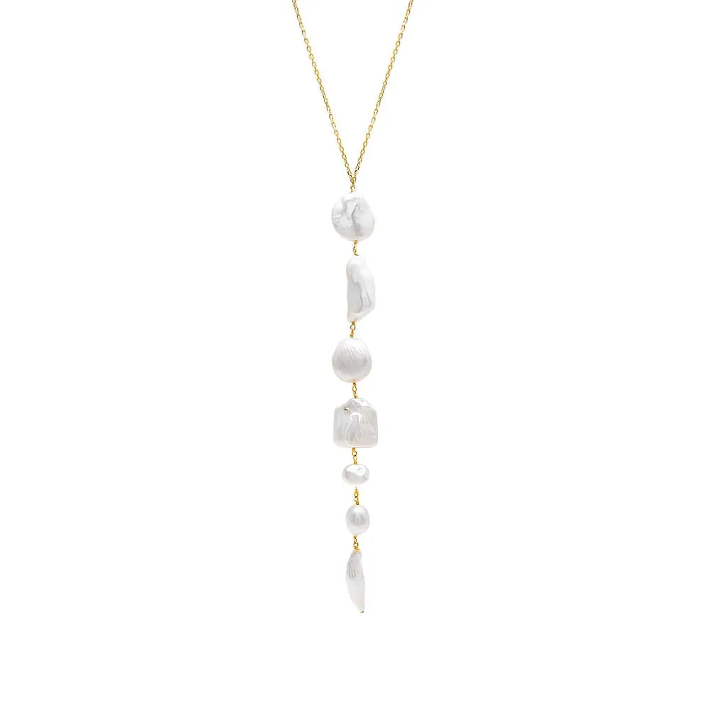 Multi Shape Large Pearl Lariat Necklace