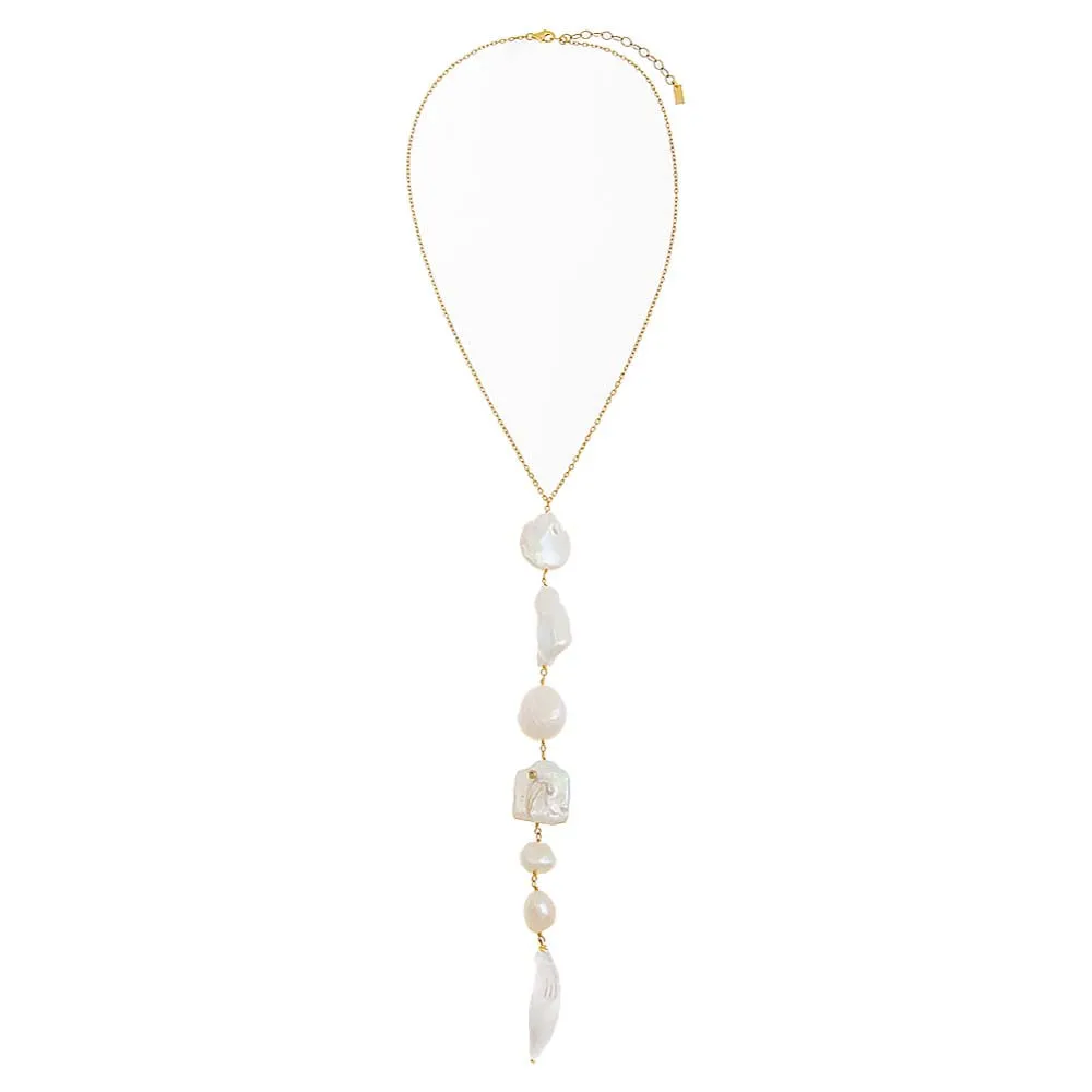 Multi Shape Large Pearl Lariat Necklace