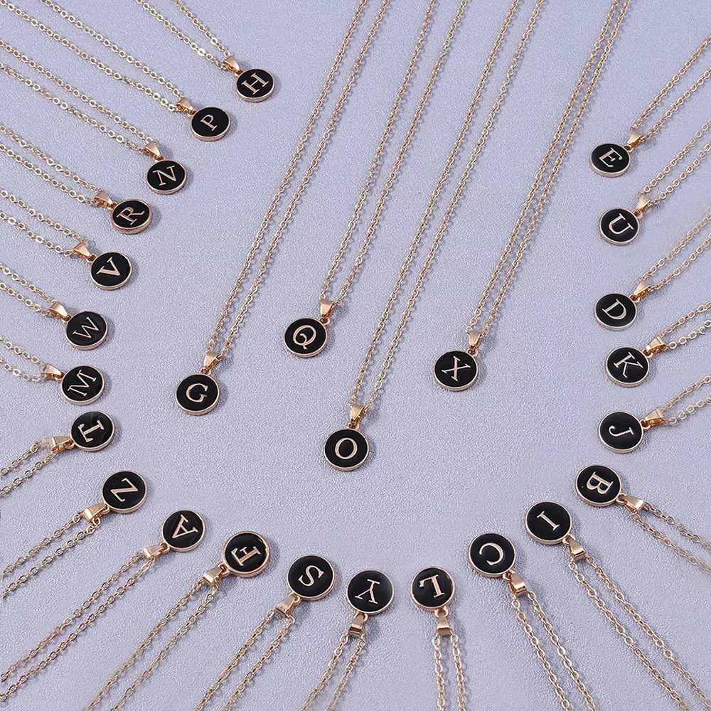 Name Initials Letter Pendant Necklace Enamel A-Z Alphabet Necklaces Girls Birthday Gifts Jewelry Accessories