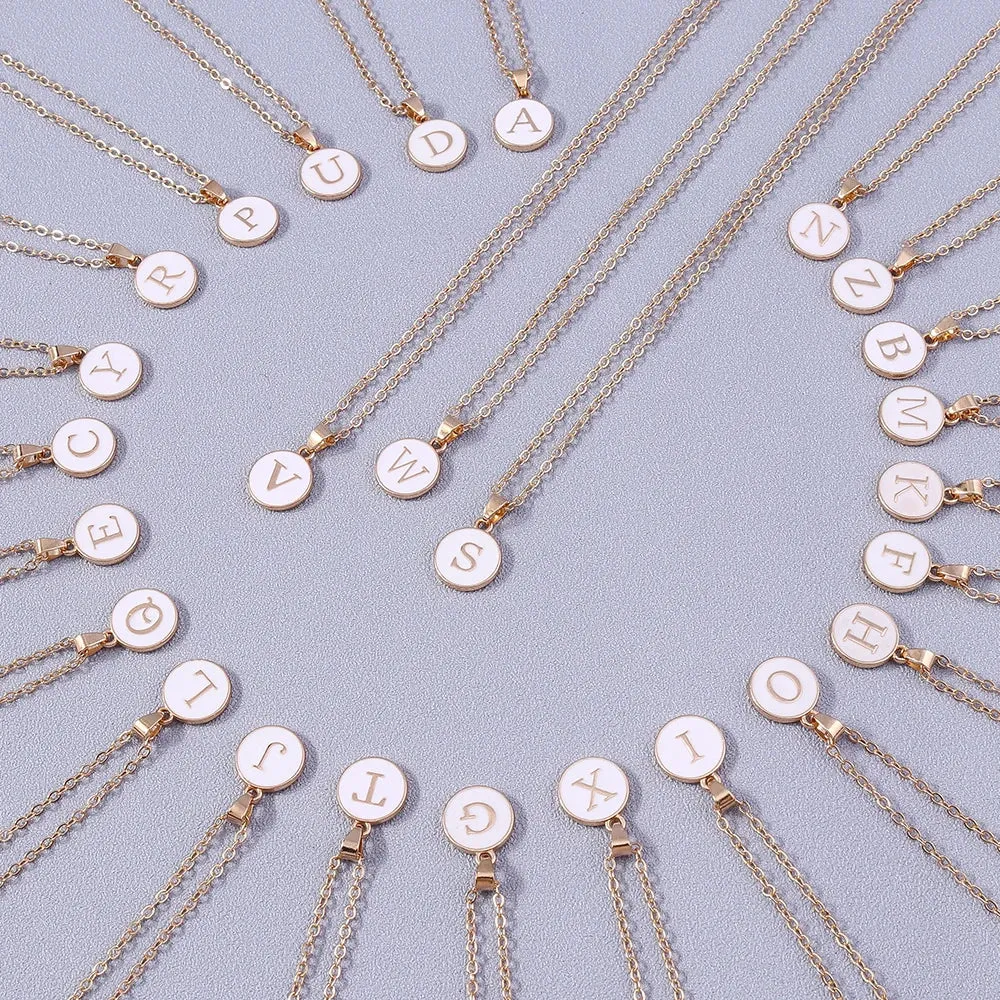 Name Initials Letter Pendant Necklace Enamel A-Z Alphabet Necklaces Girls Birthday Gifts Jewelry Accessories
