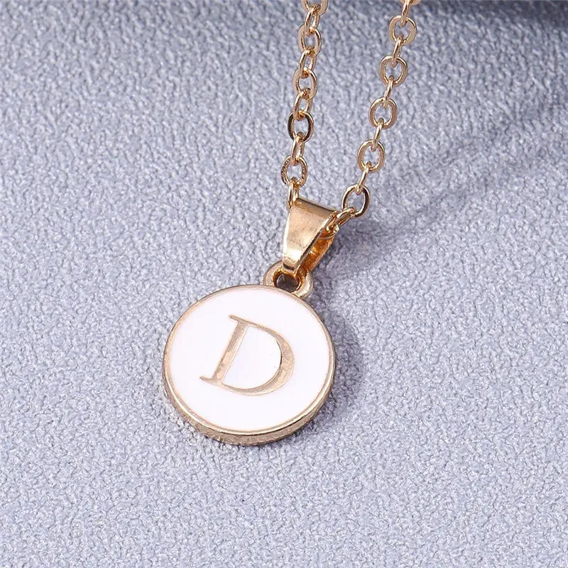 Name Initials Letter Pendant Necklace Enamel A-Z Alphabet Necklaces Girls Birthday Gifts Jewelry Accessories
