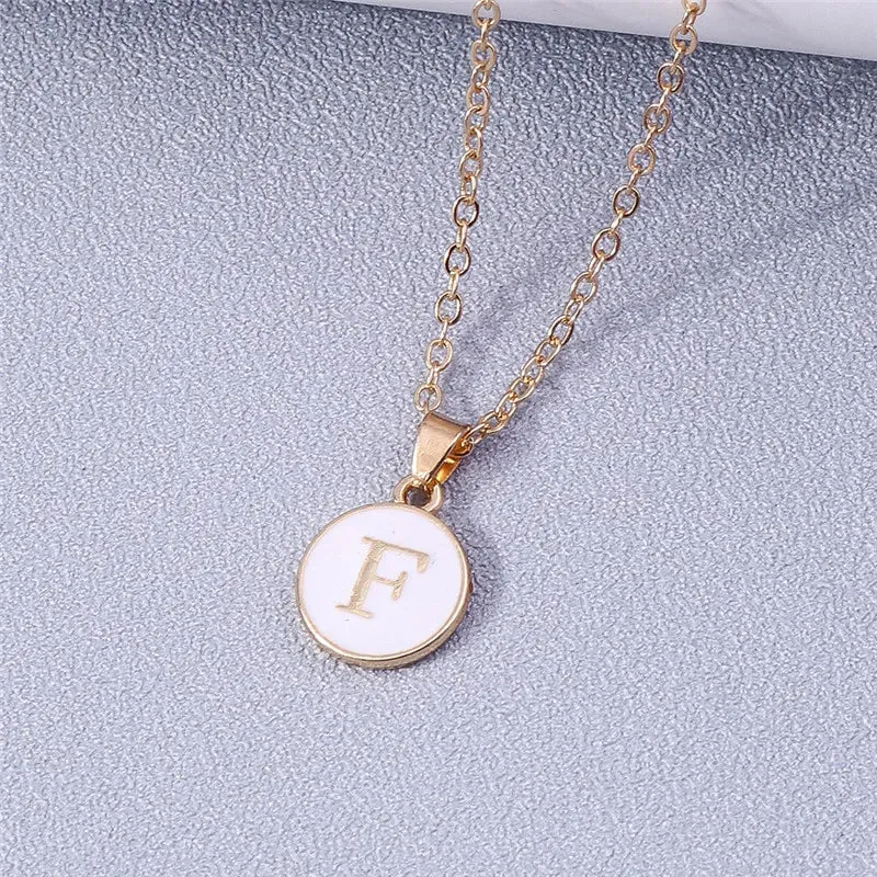 Name Initials Letter Pendant Necklace Enamel A-Z Alphabet Necklaces Girls Birthday Gifts Jewelry Accessories
