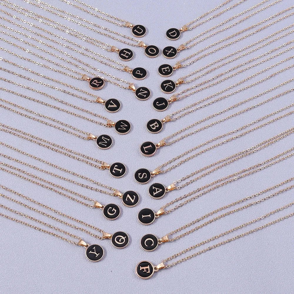 Name Initials Letter Pendant Necklace Enamel A-Z Alphabet Necklaces Girls Birthday Gifts Jewelry Accessories