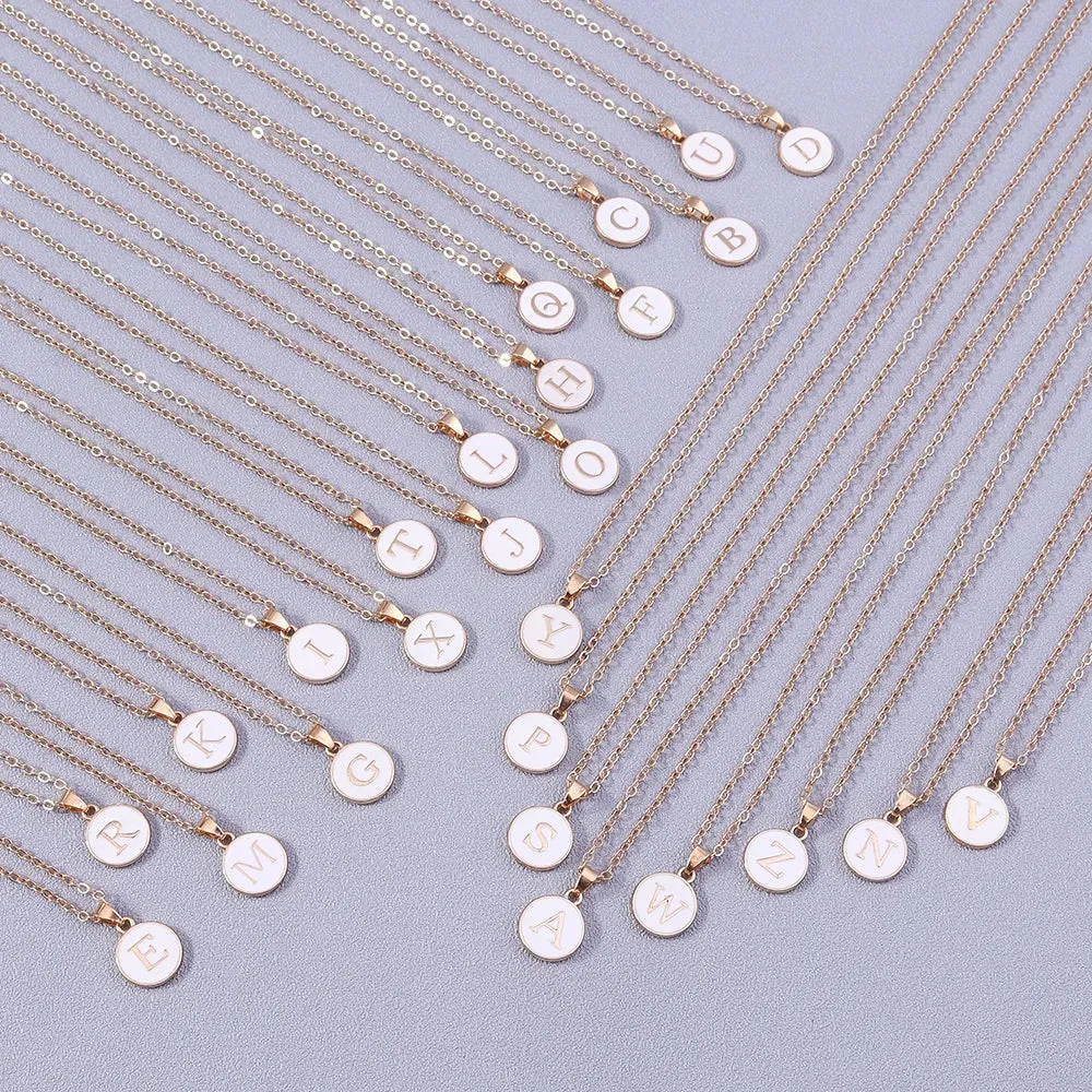Name Initials Letter Pendant Necklace Enamel A-Z Alphabet Necklaces Girls Birthday Gifts Jewelry Accessories