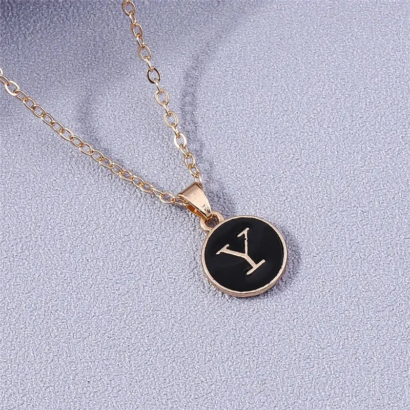Name Initials Letter Pendant Necklace Enamel A-Z Alphabet Necklaces Girls Birthday Gifts Jewelry Accessories