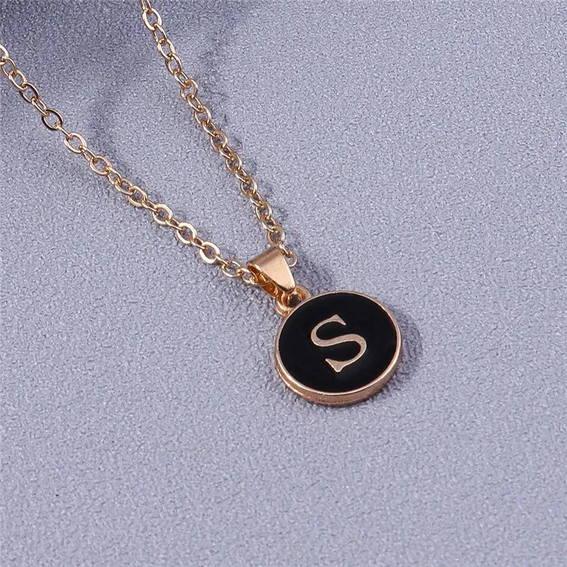 Name Initials Letter Pendant Necklace Enamel A-Z Alphabet Necklaces Girls Birthday Gifts Jewelry Accessories
