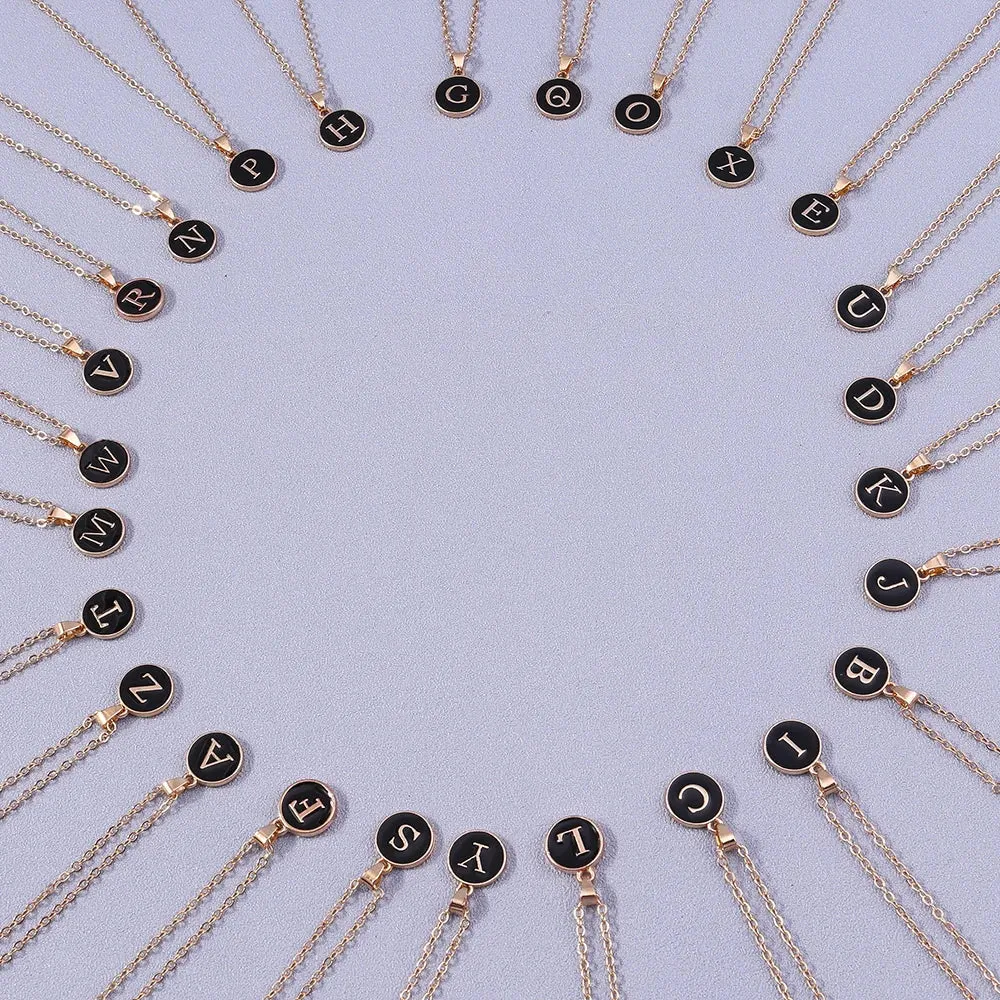 Name Initials Letter Pendant Necklace Enamel A-Z Alphabet Necklaces Girls Birthday Gifts Jewelry Accessories