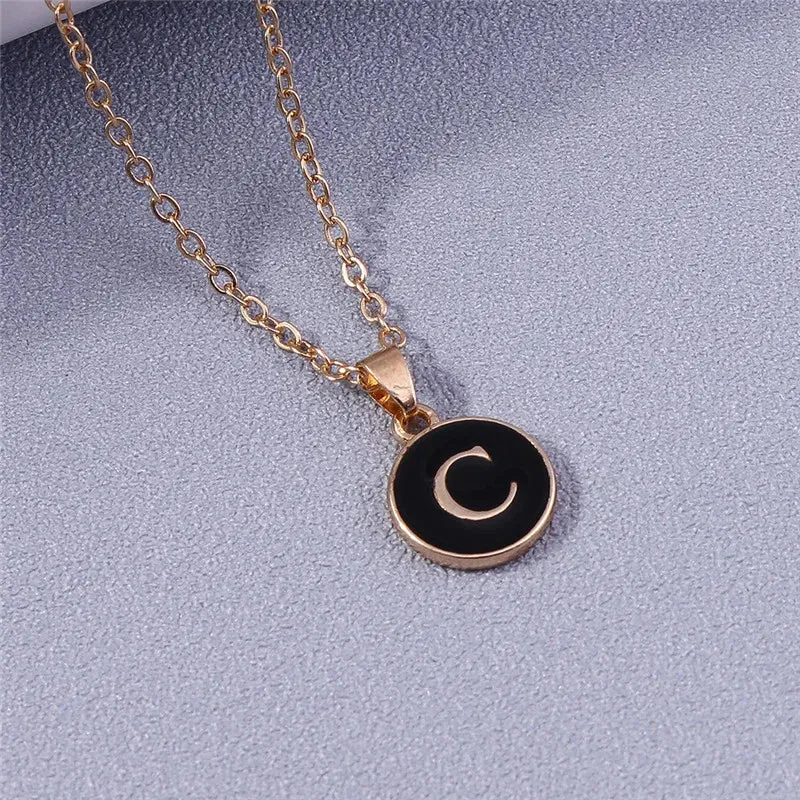 Name Initials Letter Pendant Necklace Enamel A-Z Alphabet Necklaces Girls Birthday Gifts Jewelry Accessories