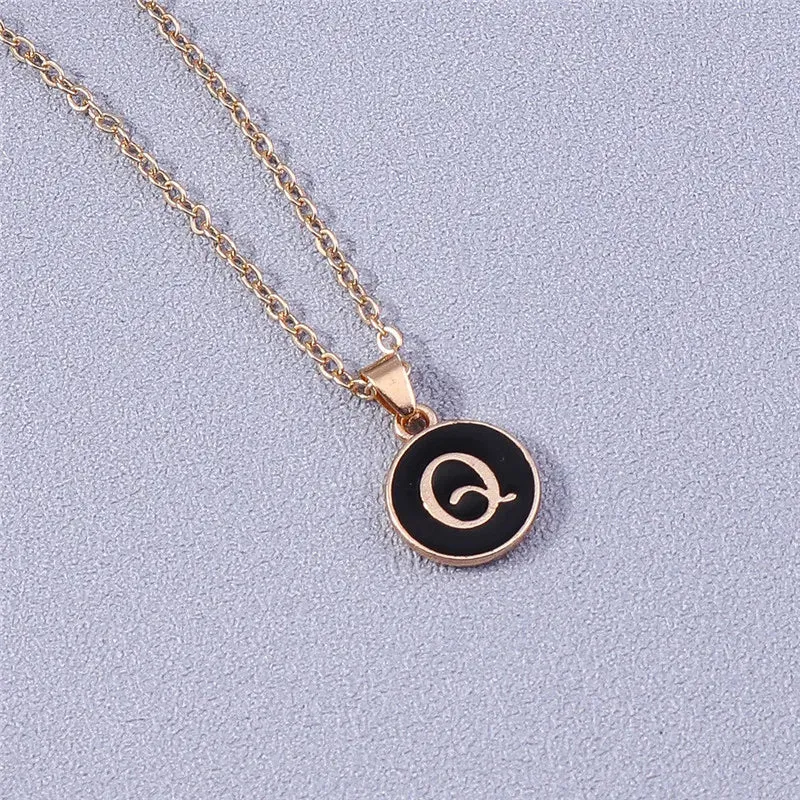 Name Initials Letter Pendant Necklace Enamel A-Z Alphabet Necklaces Girls Birthday Gifts Jewelry Accessories