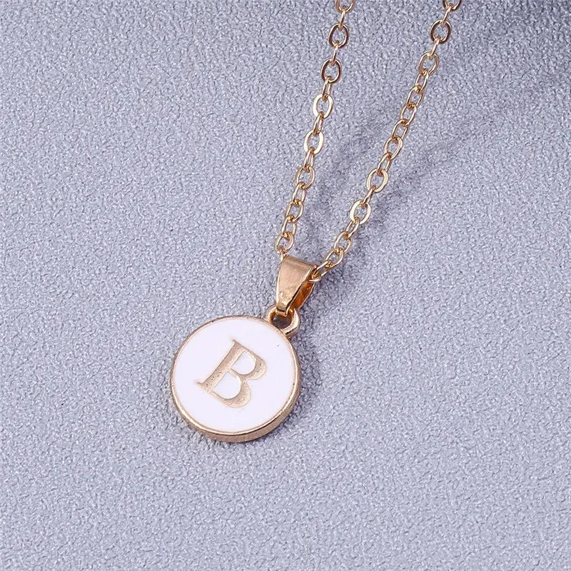 Name Initials Letter Pendant Necklace Enamel A-Z Alphabet Necklaces Girls Birthday Gifts Jewelry Accessories