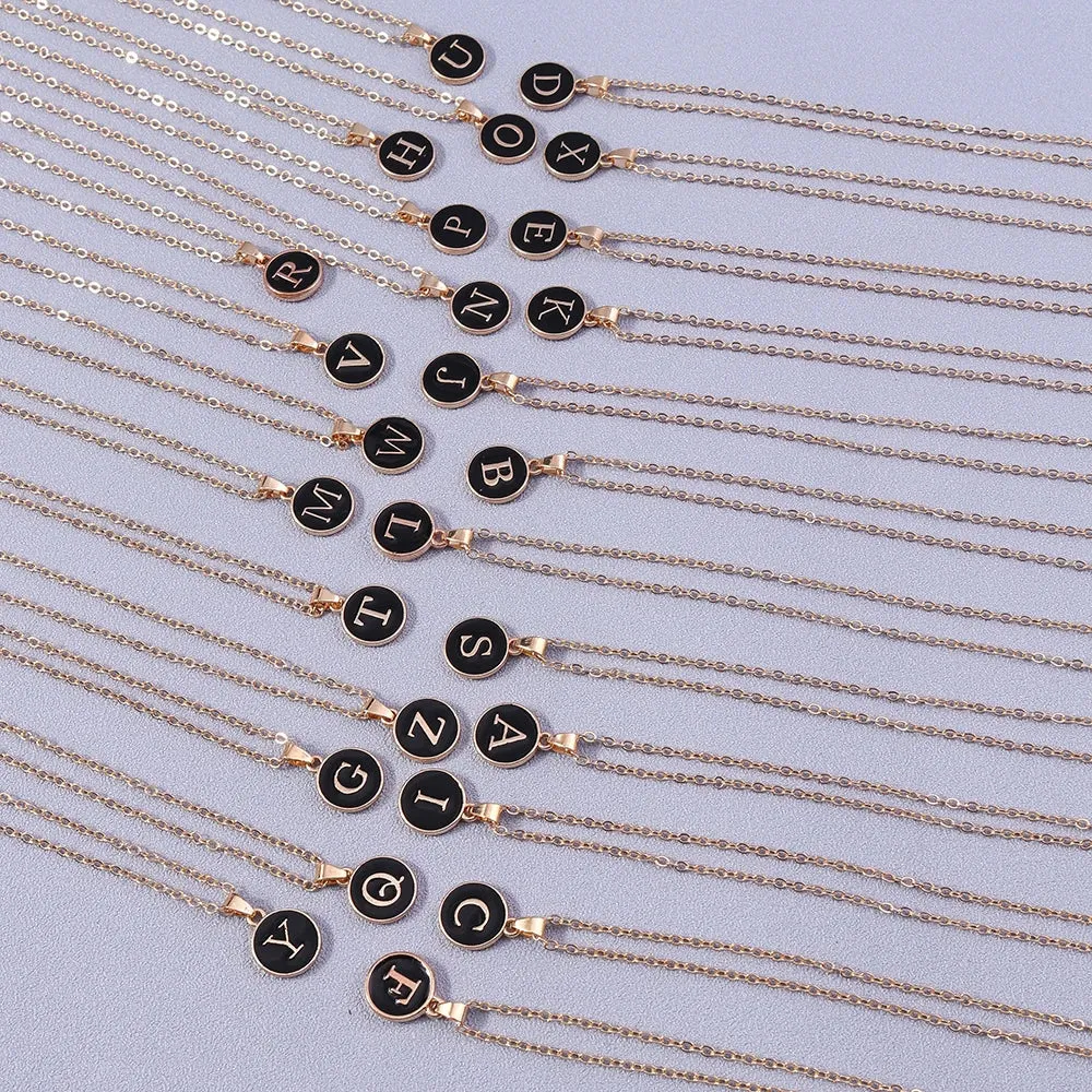 Name Initials Letter Pendant Necklace Enamel A-Z Alphabet Necklaces Girls Birthday Gifts Jewelry Accessories