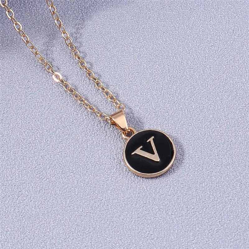 Name Initials Letter Pendant Necklace Enamel A-Z Alphabet Necklaces Girls Birthday Gifts Jewelry Accessories