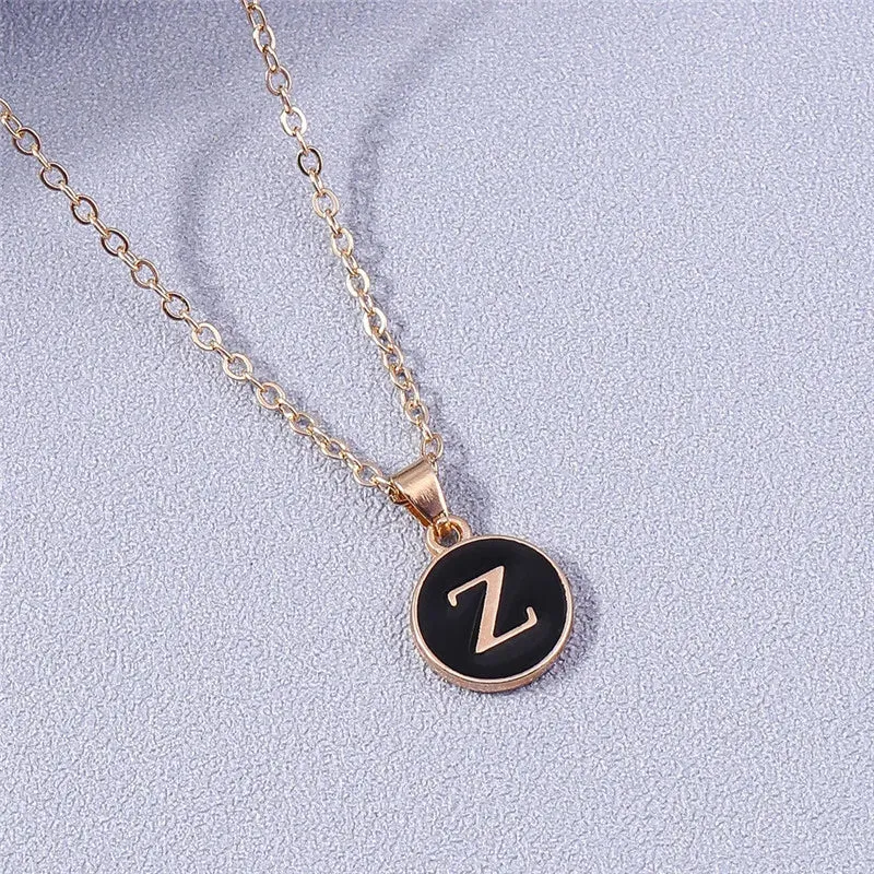 Name Initials Letter Pendant Necklace Enamel A-Z Alphabet Necklaces Girls Birthday Gifts Jewelry Accessories