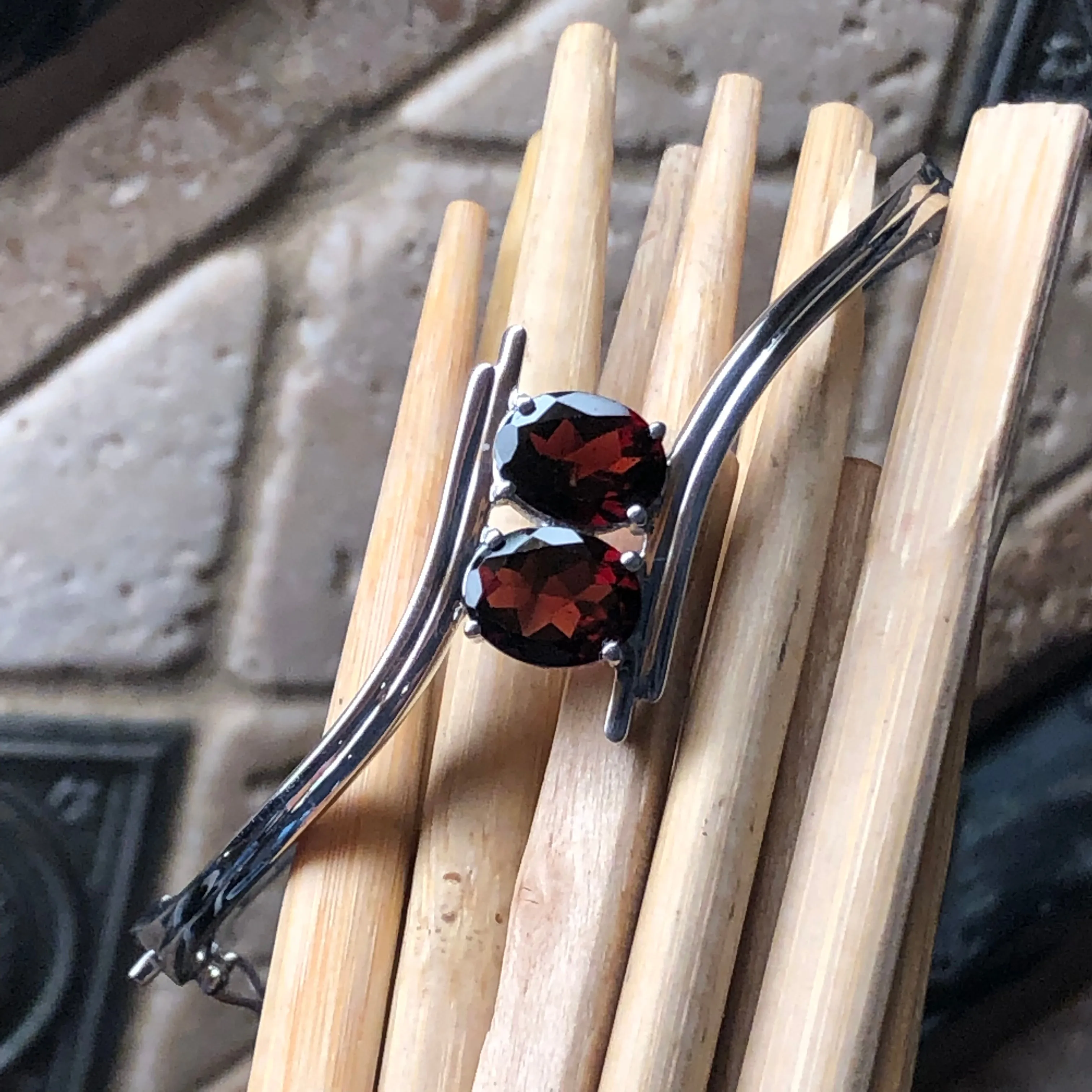 Natural 2.5ct Pyrope Garnet 925 Solid Sterling Silver Designer Cuff Bracelets